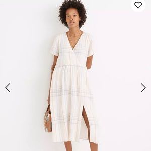 Linen-Blend Clara Midi Dress in Plaid